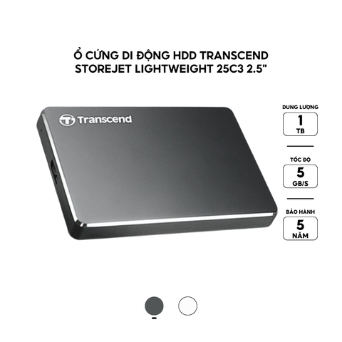 Ổ cứng di động HDD Transcend StoreJet Lightweight 25C3 2.5 1TB 5Gbps Đen TS1TSJ25C3N -  Bảo hành 3 năm