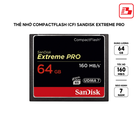 Thẻ nhớ CompactFlash (CF) SanDisk Extreme Pro 64GB 1067X upto 160MB/s SDCFXPS-064G-X46 - Bảo hành 7 năm