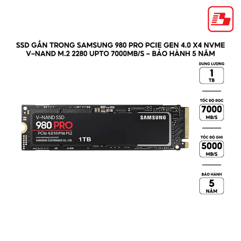 Ổ cứng gắn trong Samsung SSD 980 Pro 1TB M2 PCIe 4.0 MZ-V8P1T0BW - Bảo hành 5 năm