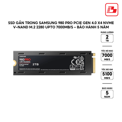 Ổ cứng gắn trong Samsung SSD 980 Pro (w HS) 2TB M2 PCIe 4.0 MZ-V8P2T0CW - Bảo hành 5 năm