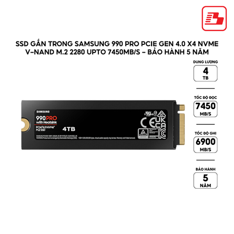 Ổ cứng gắn trong Samsung SSD 990 Pro (w HS) 4TB M2 PCIe 4.0, model: MZ-V9P4T0CW - Bảo hành 5 năm