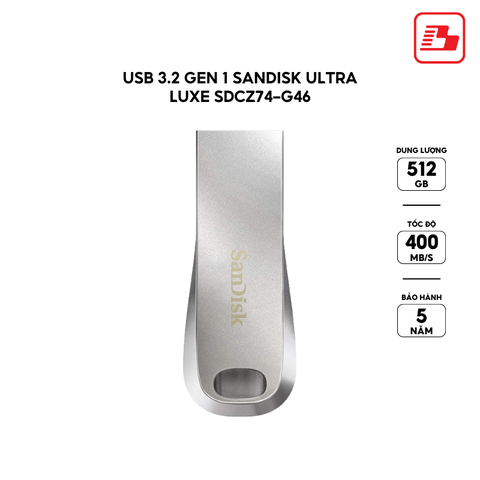 USB 3.2 Gen 1 SanDisk Ultra Luxe SDCZ74 512GB 400MB/s SDCZ74-512G-G46 - Bảo hành 5 năm