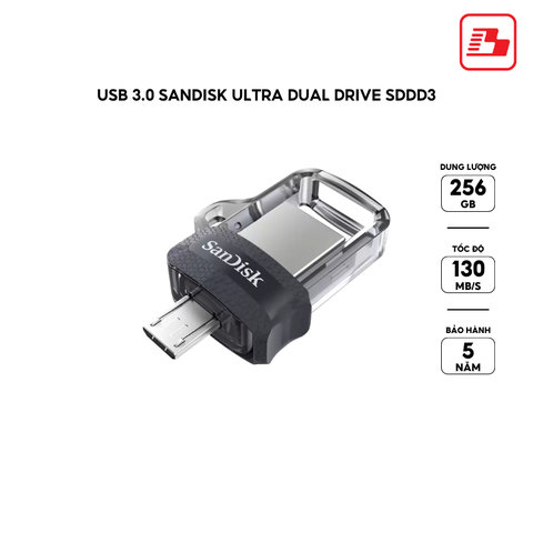 USB 3.0 SanDisk Ultra Dual Drive SDDD3 130MB/s SDDD3-256G-G46 - Bảo hành 5 năm
