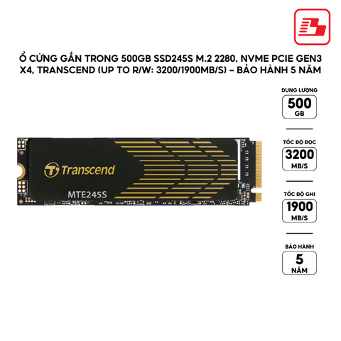 Ổ cứng gắn trong SSD Transcend TS500GMTE245S 500GB M.2 2280 NVMe PCIe Gen3x4 3D TLC R/W 3200/1900MB/s - Bảo Hành 5 năm