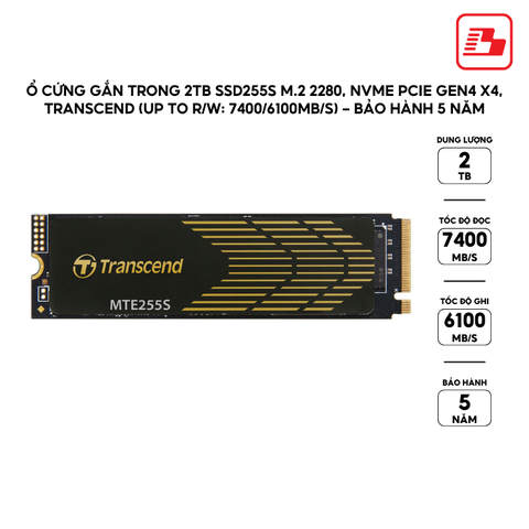 Ổ cứng gắn trong SSD Transcend TS2TMTE255S Heatsink 2TB M.2 2280 NVMe PCIe Gen4 x4 R/W 7400/6100MB/s - Bảo Hành 5 năm