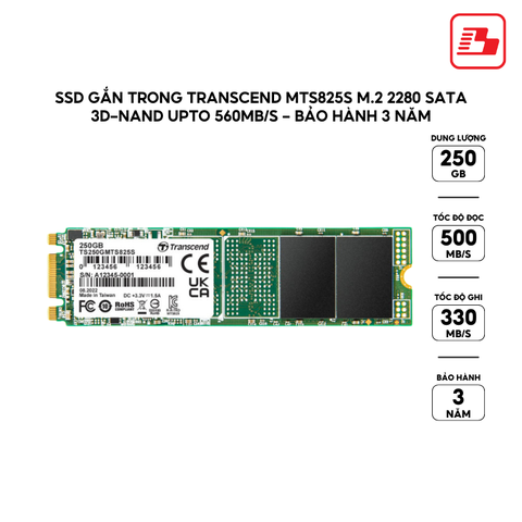 ổ cứng gắn trong 250GB SSD825S M.2 2280 SATA3 Transcend (Seq R/W: 500/330MB/s) - Bảo hành 3 năm