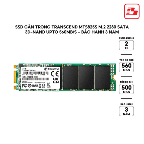 ổ cứng gắn trong 2TB SSD825S M.2 2280 SATA3 Transcend (Seq R/W: 560/500MB/s) - Bảo hành 3 năm