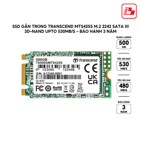 ổ cứng gắn trong 500GB SSD425S M.2 Transcend (Seq R/W: 530/480MB/s) - Bảo hành 3 năm
