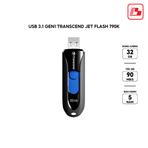 USB 3.1 Gen1 Transcend Jet Flash 790K 32GB 5Gbps TS32GJF790K - Bảo hành 5 năm