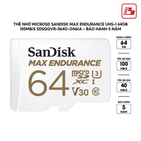 Thẻ nhớ MicroSD SanDisk Max Endurance UHS-I 64GB 100MB/s SDSQQVR-064G-GN6IA - Bảo hành 5 năm