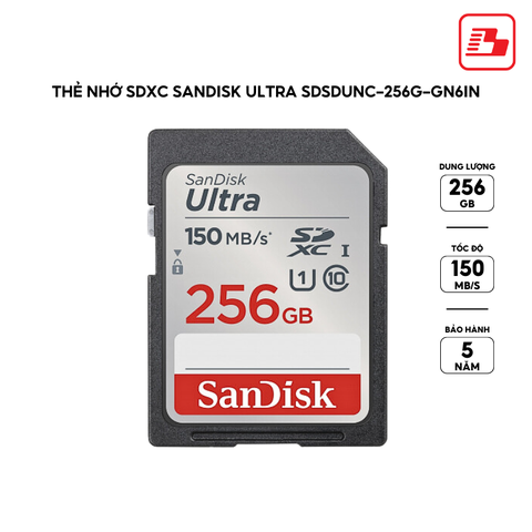 Thẻ nhớ SDXC Sandisk Ultra 256GB UHS-I 150MB/s SDSDUNC-256G-GN6IN - Bảo hành 5 năm