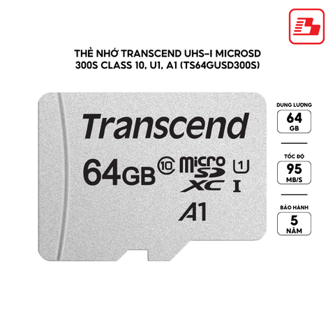 Thẻ nhớ MicroSD Transcend SDXC10 64GB 95MB/s TS64GUSD300S