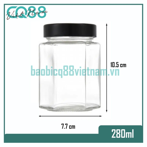 Hũ thủy tinh lục giác nắp cao 280ml