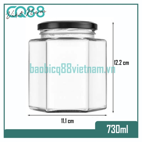Hũ thủy tinh lục giác 730ml