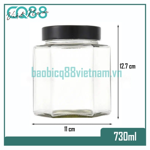 Hũ thủy tinh lục giác nắp cao 730ml