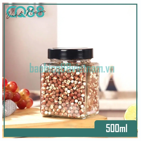 Hũ thủy tinh Vuông nắp cao 500ml