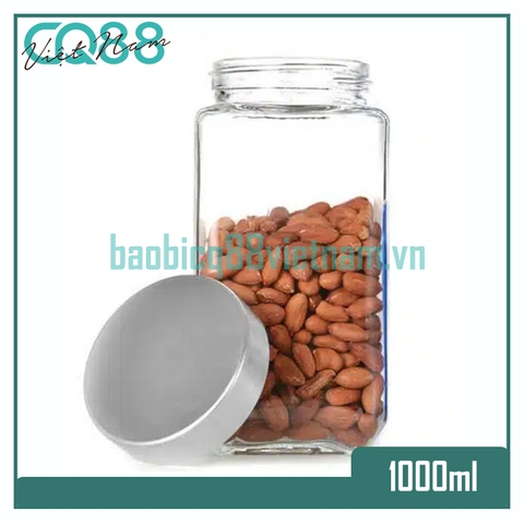 Hũ thủy tinh vuông nắp vặn inox 1000ml