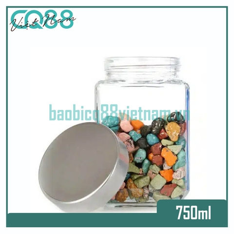 Hũ thủy tinh vuông nắp vặn inox 750ml