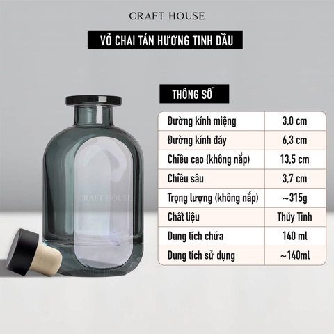 Vỏ Chai Tán Hương Tinh Dầu Kèm Nút Chặn M2 140ml - Clear