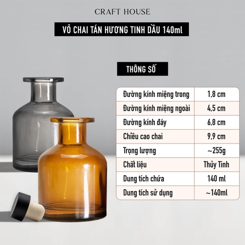 Vỏ Chai Tán Hương Tinh Dầu Kèm Nút Chặn 140ml - M01 Amber