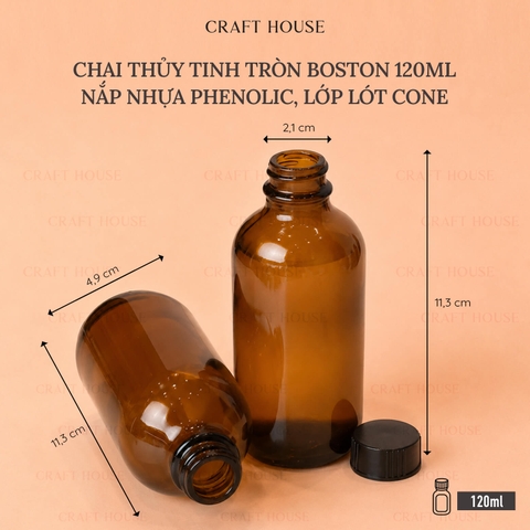 CHAI THỦY TINH BOSTON KÈM NẮP POLY CONE CAO CẤP 120ML