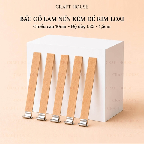 Bấc Nến Gỗ Kèm Đế Kim Loại - Dụng Cụ Làm Nến Thơm Handmade - 15mm x 100mm