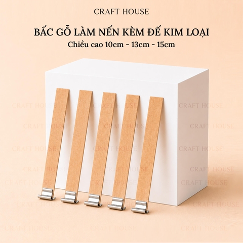 Bấc Nến Gỗ Kèm Đế Kim Loại - Dụng Cụ Làm Nến Thơm Handmade
