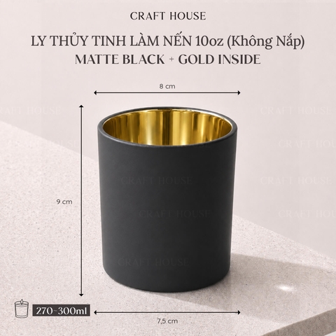 Ly Thủy Tinh Làm Nến Thơm 300ml Matte Black + Gold Inside
