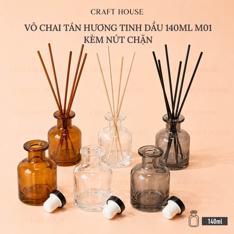 Vỏ Chai Tán Hương Tinh Dầu Kèm Nút Chặn 140ml - M01 Amber