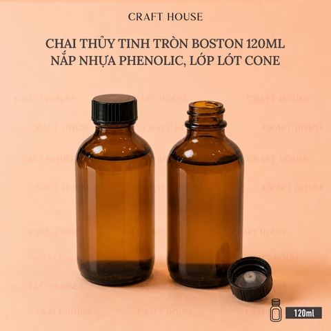 CHAI THỦY TINH BOSTON KÈM NẮP POLY CONE CAO CẤP 120ML