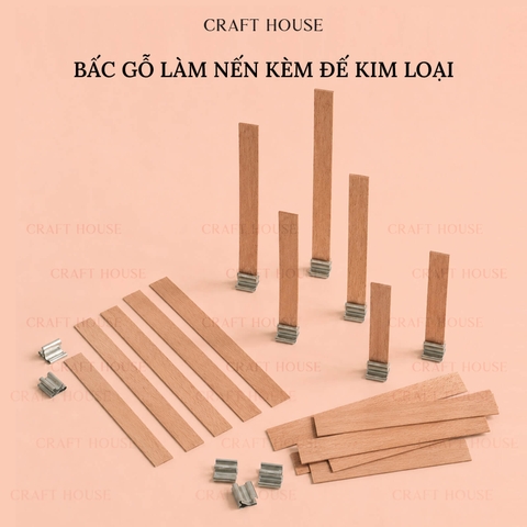 Bấc Nến Gỗ Kèm Đế Kim Loại - Dụng Cụ Làm Nến Thơm Handmade - 12,5 x 100mm