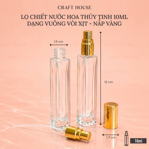 Chai Lọ Chiết Nước Hoa Thủy Tinh Vuông 10ml