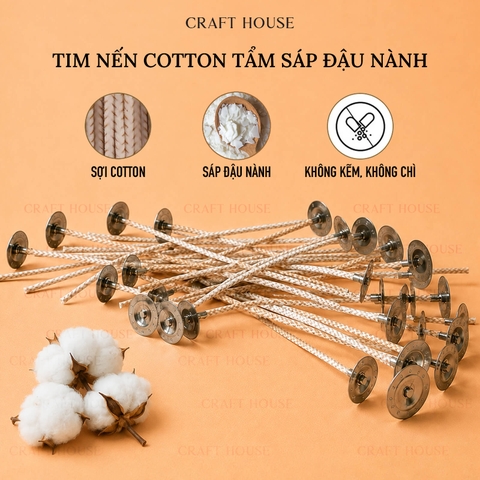 Tim Nến Sợi Cotton Tẩm Sáp Đậu Nành 25-35Ply Dài 8-15cm