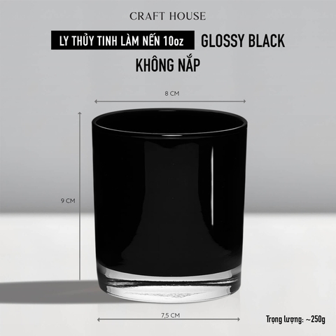 Ly Thủy Tinh Làm Nến Thơm 10oz - Glossy Black
