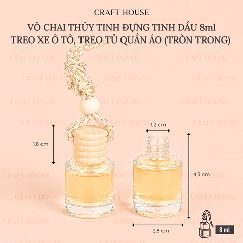 Vỏ Chai Thủy Tinh Đựng Tinh Dầu Treo Xe Ô Tô, Treo Tủ Quần Áo - 8ml