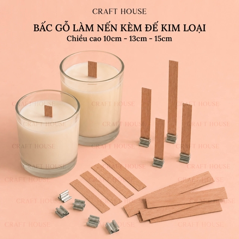 Bấc Nến Gỗ Kèm Đế Kim Loại - Dụng Cụ Làm Nến Thơm Handmade
