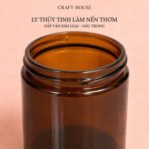 Ly Thủy Tinh Làm Nến Thơm Nắp Vặn Kim Loại 250ml - Nâu Trong