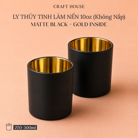 Ly Thủy Tinh Làm Nến Thơm 300ml Matte Black + Gold Inside