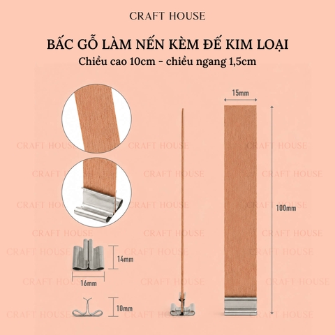 Bấc Nến Gỗ Kèm Đế Kim Loại - Dụng Cụ Làm Nến Thơm Handmade