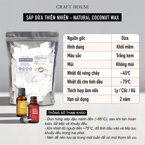 Sáp Dừa Thiên Nhiên Craft House Natural Coconut Wax