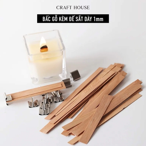 Bấc Nến Gỗ Kèm Đế Kim Loại - Dụng Cụ Làm Nến Thơm Handmade - 12,5 x 100mm