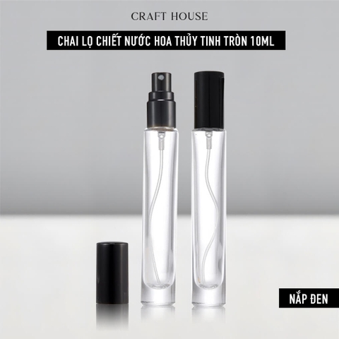 Chai Lọ Chiết Nước Hoa Thủy Tinh Tròn 10ml - Nắp Đen