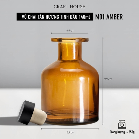 Vỏ Chai Tán Hương Tinh Dầu Kèm Nút Chặn 140ml - M01 Amber