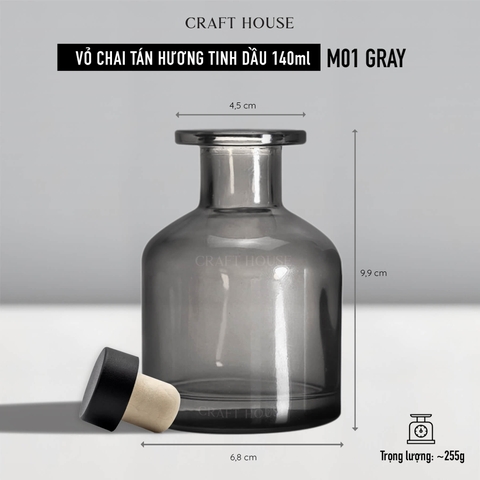 Vỏ Chai Tán Hương Tinh Dầu Kèm Nút Chặn 140ml - M01 Gray