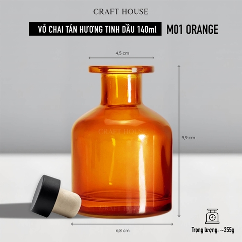 Vỏ Chai Tán Hương Tinh Dầu Kèm Nút Chặn 140ml - M01 Orange