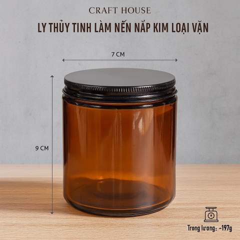 Ly Thủy Tinh Làm Nến Thơm Nắp Vặn Kim Loại 250ml - Nâu Trong
