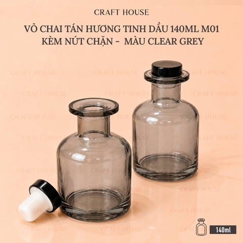 Vỏ Chai Tán Hương Tinh Dầu Kèm Nút Chặn 140ml - M01 Gray