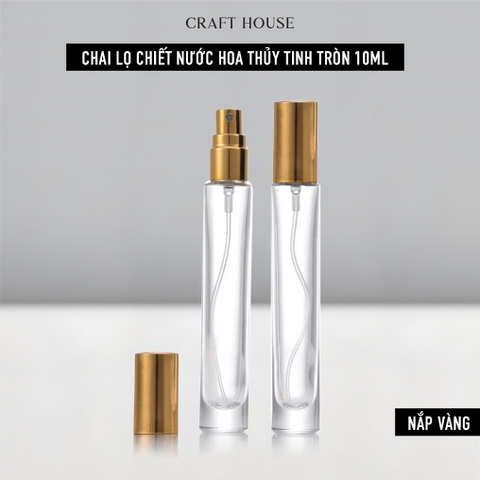 Chai Lọ Chiết Nước Hoa Thủy Tinh Tròn 10ml - Nắp Vàng