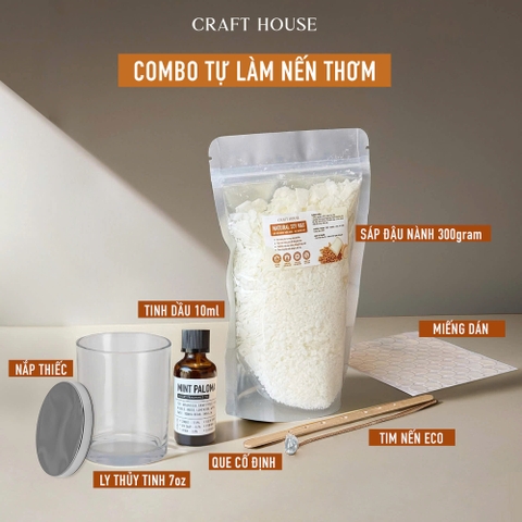 Set Nguyên Liệu Làm Nến Thơm Tại Nhà Craft House Scented Candle DIY 7oz + Tinh Dầu 10ml