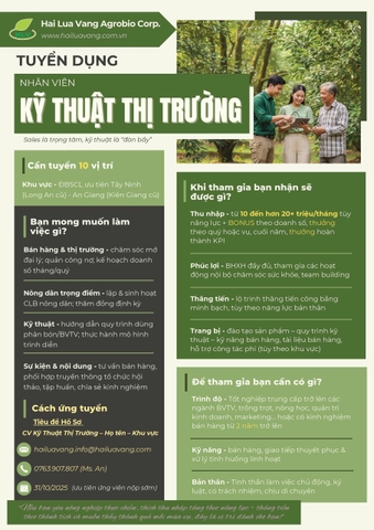 TUYỂN DỤNG - Nhân viên Kỹ Thuật và Sale Thị Trường